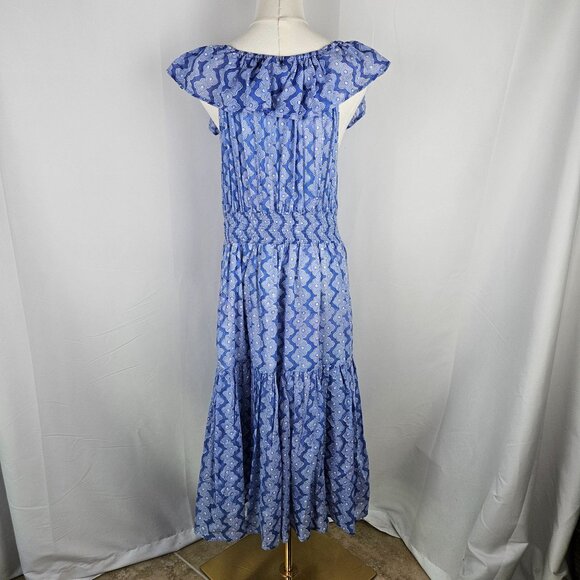 NEW Oliphant Maxi Dress Off Shoulder Sz Large Blue Floral Boho Sundress Party - Picture 4 of 13